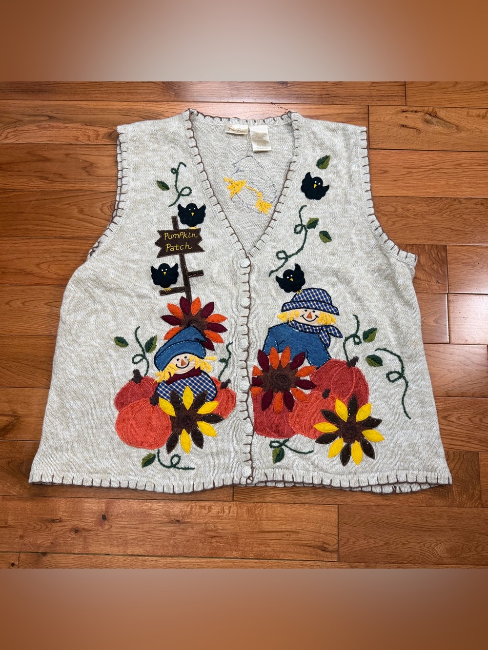 VTG 90s Bobbie Brooks Knitted Fall Embroidered Sweater Vest Cottagecore